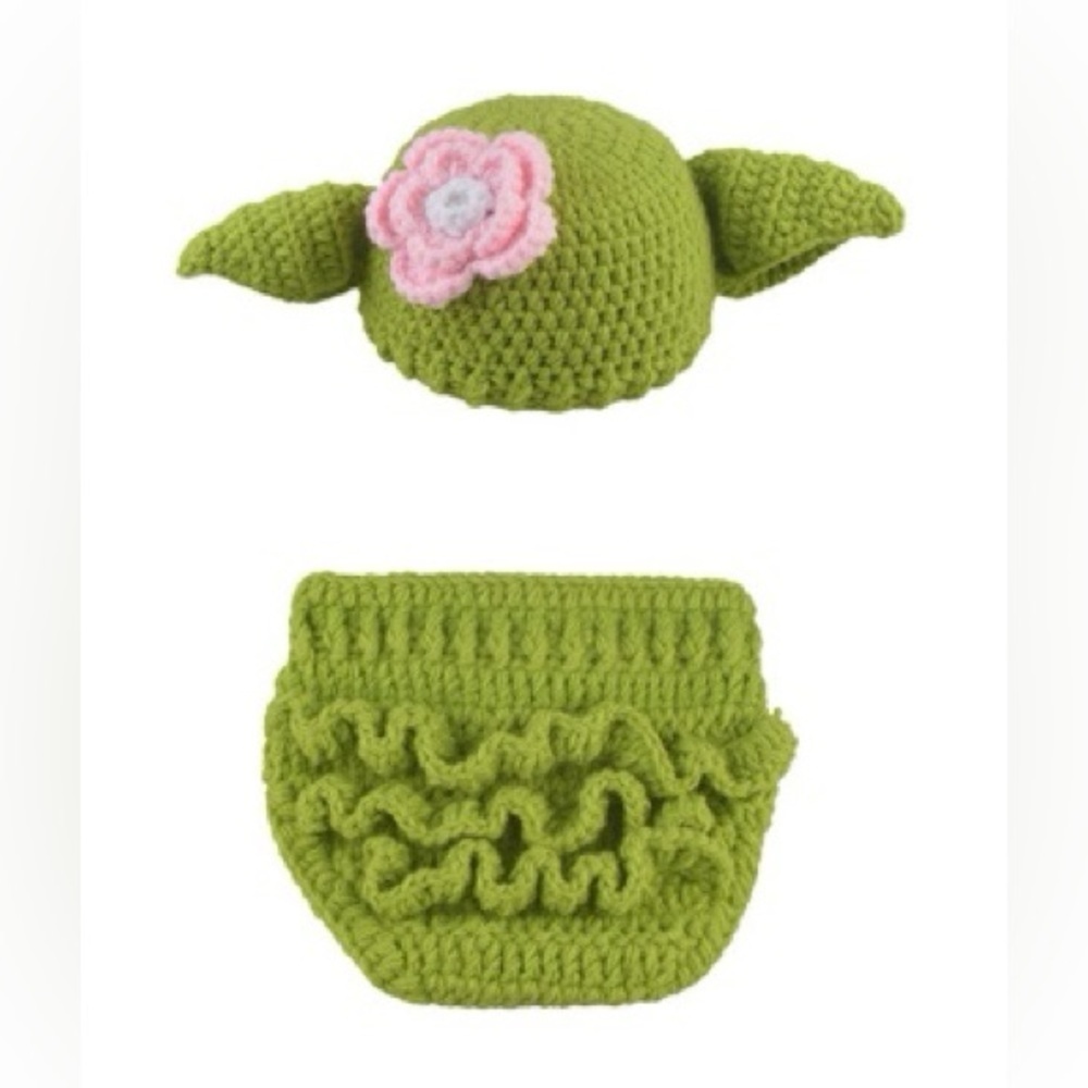 NWOT CUSTOM MADE Star Wars Yoda Green Crochet Baby Infant Photos Costume